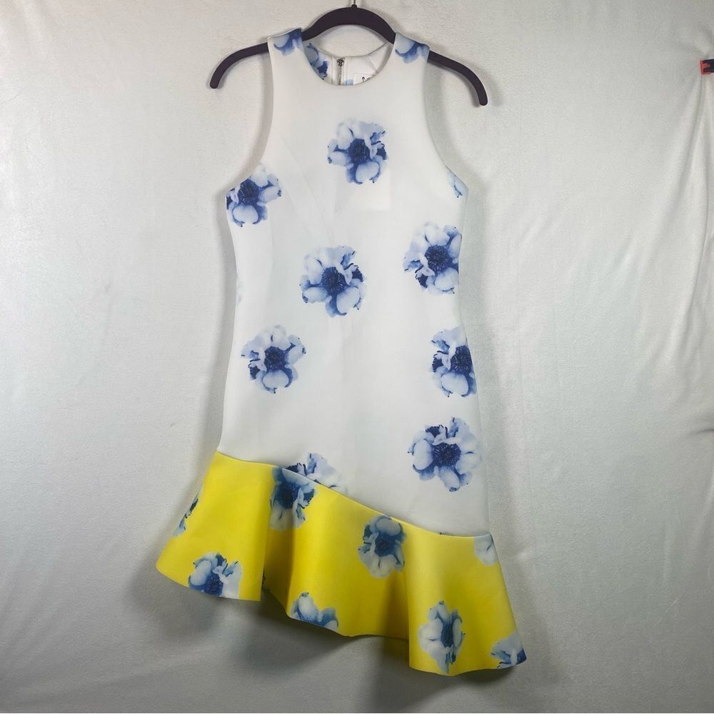 Six Crisp Days New W/Tags White W/Blue Floral Design and Yellow Ruffled Hem